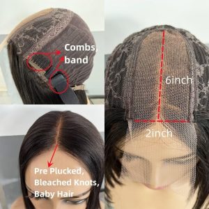 maady hair luxury natural black remy hair 2x6 lace closure deep wave bob human hair wig
